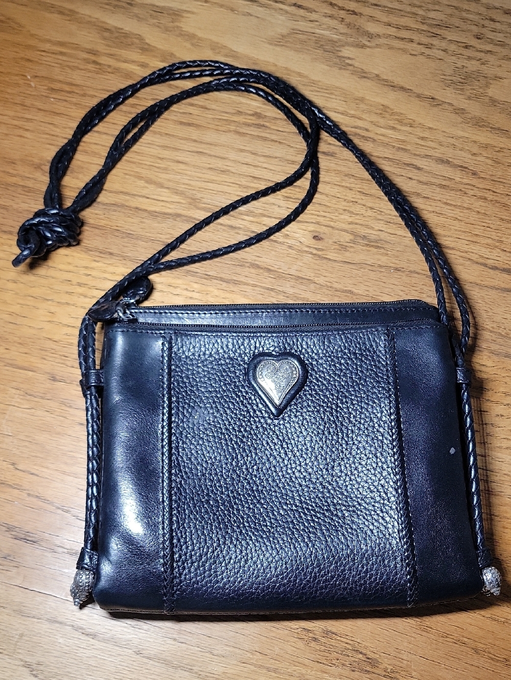Brighton Black Leather Crossbody Purse with Braided Strap